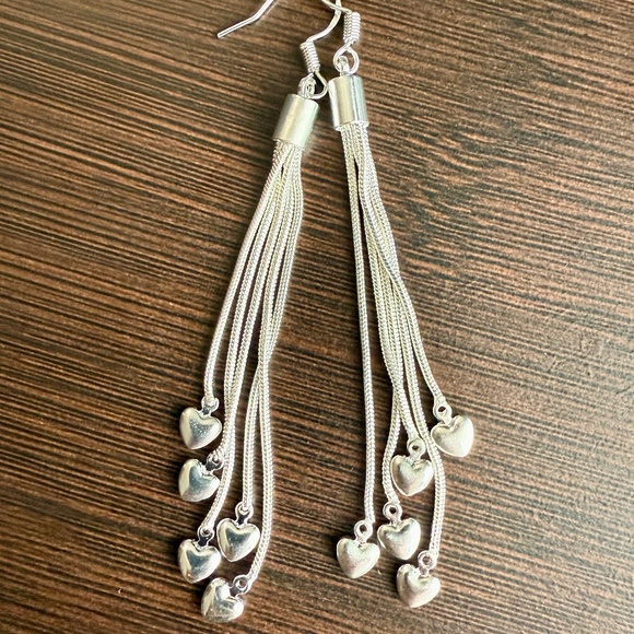 NEW Sterling Silver Tassel Heart Dangle Earrings - Picture 2 of 8